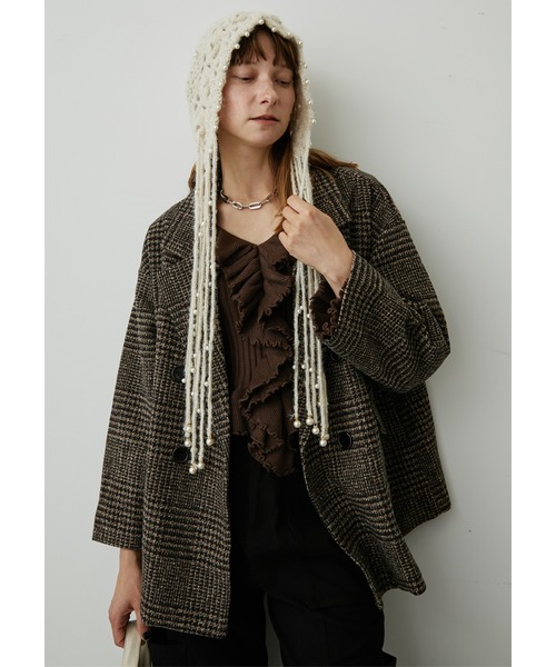 uyu.（ウユ）の「フリンジパールニットキャップ（ニットキャップ/ビーニー・レディース・ブラック/ブラウン/レッド/アイボリー・FREE）」の10枚目の写真