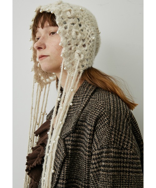 uyu.（ウユ）の「フリンジパールニットキャップ（ニットキャップ/ビーニー・レディース・ブラック/ブラウン/レッド/アイボリー・FREE）」の12枚目の写真