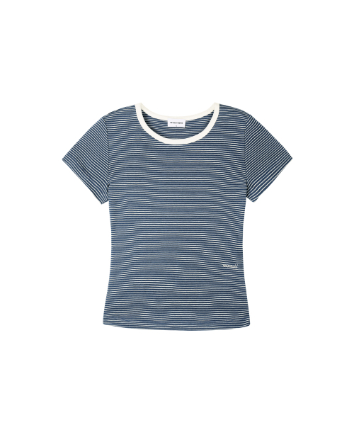 1993STUDIO(1993スタジオ)の「WストライプソフトTシャツ_ネイビー(Tシャツ/カットソー・レディース・その他・MEDIUM/LARGE/SMALL)」の2枚目の写真