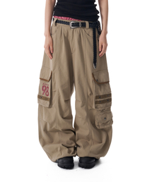 98 Knee Pin-Tuck Contrast Cargo Pants (Beige)