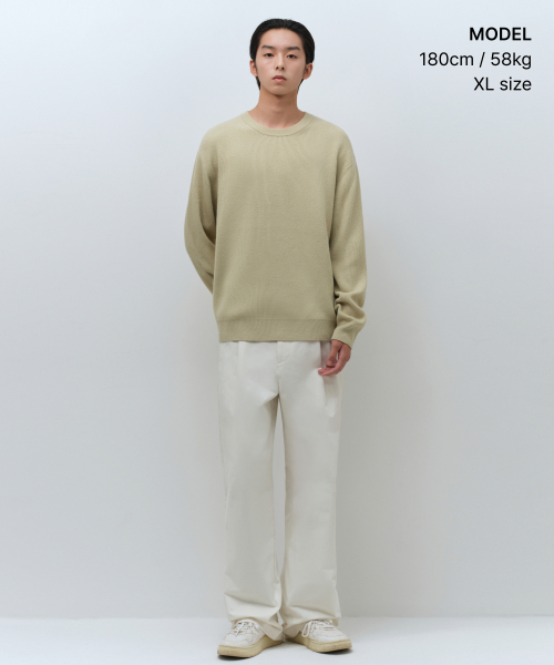 MUSINSA STANDARD（ムシンサスタンダード）の「[ビクトリアウール] ミニマルリブクルーネックニット [ミントグレー]（ニット/セーター・メンズ・その他・SMALL/MEDIUM/LARGE/X-LARGE/XX-LARGE）」の4枚目の写真