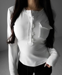 me+em select（ミームセレクト）の「【 裏起毛 】レースドッキングヘンリーネックトップス ／ lace docking henley neck tops（Tシャツ/カットソー・レディース）」