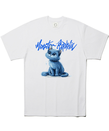 MONSTER REPUBLIC（モンスターリパブリック）の「フェイマスキャット ビビッドブルーTシャツ ホワイト（Tシャツ/カットソー）」