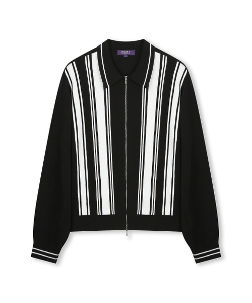 POLO STRIPE KNIT ZIP-UP BLACK — вязаная куртка-поло с молнией, черная