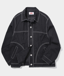 SOME PLACE（サムプレイス）の「ミニマルモダンスティッチディテールコットンデニムクロップトラッカージャケットジャンパー[ブラック]（デニムジャケット）」