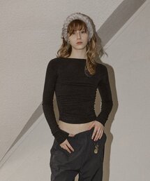 DEARSTALKER（ディアストーカー）の「SIDE SHIRRING BOATNECK T - BLACK（Tシャツ/カットソー）」