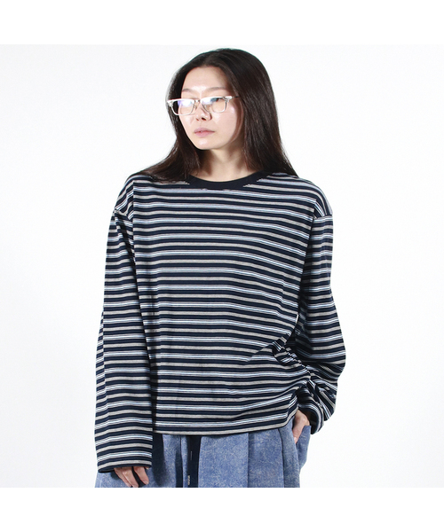DEMARC(ドゥマーク)の「MULTI STRIPE LONG SLEEVE TEE - Navy(Tシャツ/カットソー・レディース・その他・LARGE/MEDIUM)」の1枚目の写真