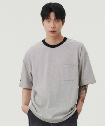 ストライプポケット半袖Tシャツ_BLACK