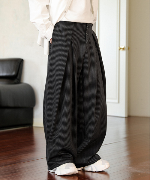 neos】ルーズシルエット バルーン カーブ ストライプ ツイード ワイド