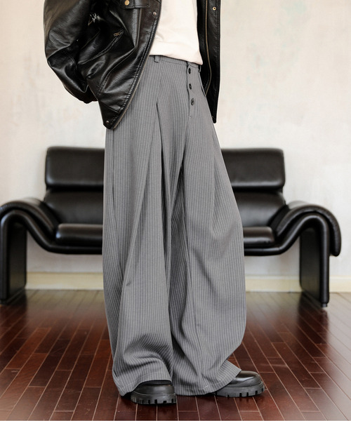 neos（ネオス）の「【neos】ルーズシルエット バルーン カーブ ストライプ ツイード ワイド タック スラックス（スラックス・メンズ・ブラック/グレー系その他/グレー・MEDIUM/LARGE/X-LARGE）」の5枚目の写真