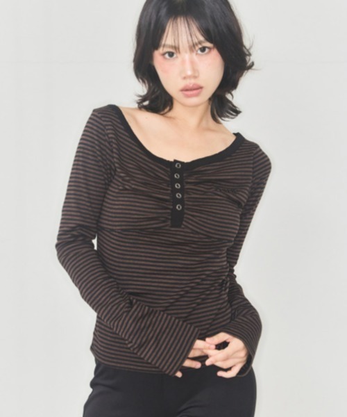 ◇ASYOUARE◇ブランド直輸入正規品/ストライプ スナップ ロング スリーブ STRIPE SNAP LONG SLEEVE