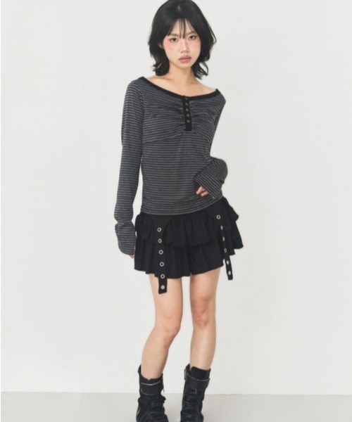 as you are(アズユーアー)の「◇ASYOUARE◇ブランド直輸入正規品/ストライプ スナップ ロング スリーブ STRIPE SNAP LONG SLEEVE(Tシャツ/カットソー・レディース・ブラウン/ブラック・FREE)」の5枚目の写真