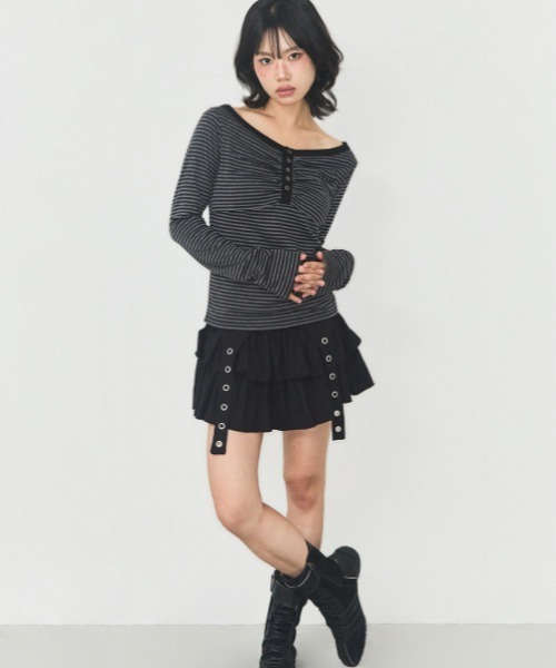 as you are(アズユーアー)の「◇ASYOUARE◇ブランド直輸入正規品/ストライプ スナップ ロング スリーブ STRIPE SNAP LONG SLEEVE(Tシャツ/カットソー・レディース・ブラウン/ブラック・FREE)」の13枚目の写真