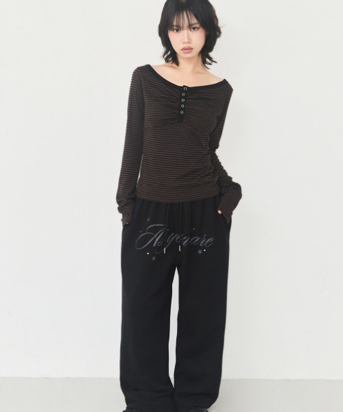 as you are(アズユーアー)の「◇ASYOUARE◇ブランド直輸入正規品/ストライプ スナップ ロング スリーブ STRIPE SNAP LONG SLEEVE(Tシャツ/カットソー・レディース・ブラウン/ブラック・FREE)」の9枚目の写真