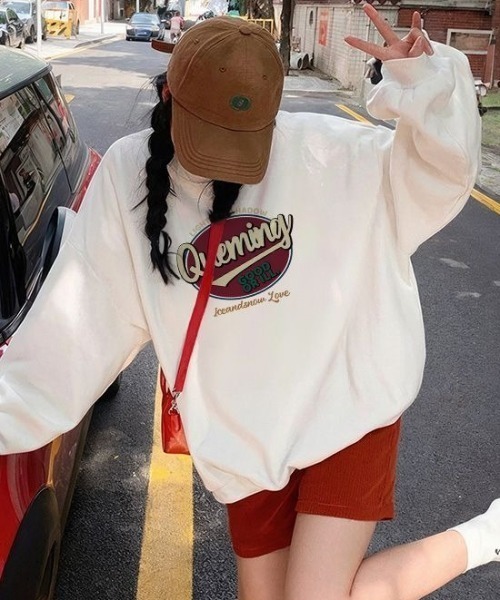 SHEPP（シープ）の「レトロデザインプリントロゴスウェット ロンT（Tシャツ/カットソー・レディース・アイボリー/ブラック/グレー/ホワイト/ネイビー・L/M）」の2枚目の写真