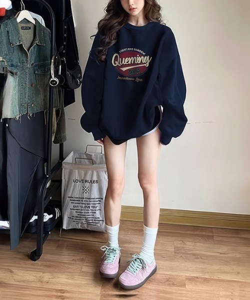 SHEPP（シープ）の「レトロデザインプリントロゴスウェット ロンT（Tシャツ/カットソー・レディース・アイボリー/ブラック/グレー/ホワイト/ネイビー・L/M）」の7枚目の写真