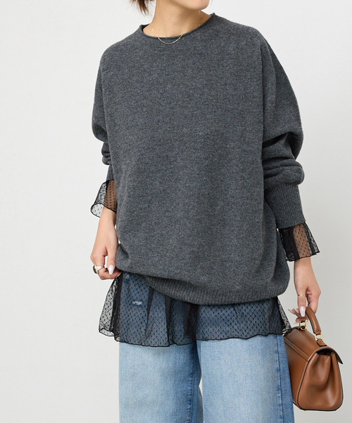 Spick & Span（スピックアンドスパン）の「《追加3》チュールドットチュニックプルオーバー（Tシャツ/カットソー・レディース・ホワイト/ブラック・FREE）」の3枚目の写真