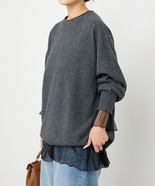 Spick & Span（スピックアンドスパン）の「《追加3》チュールドットチュニックプルオーバー（Tシャツ/カットソー・レディース・ホワイト/ブラック・FREE）」の5枚目の写真