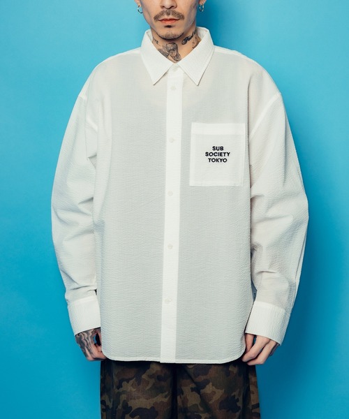 Subciety(サブサエティ)の「Seersucker shirt(シャツ/ブラウス・メンズ・ブルー/ホワイト/ブラック・SMALL/MEDIUM/LARGE/X-LARGE)」の8枚目の写真