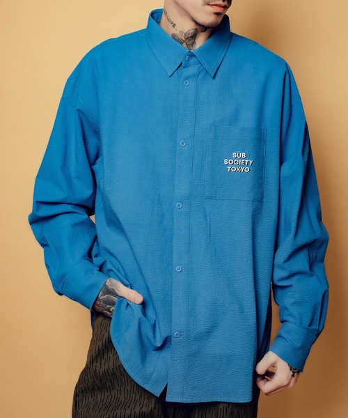 Subciety(サブサエティ)の「Seersucker shirt(シャツ/ブラウス・メンズ・ブルー/ホワイト/ブラック・SMALL/MEDIUM/LARGE/X-LARGE)」の17枚目の写真