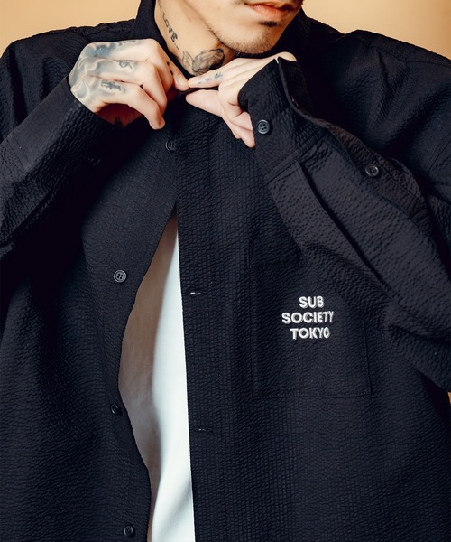 Subciety(サブサエティ)の「Seersucker shirt(シャツ/ブラウス・メンズ・ブルー/ホワイト/ブラック・SMALL/MEDIUM/LARGE/X-LARGE)」の13枚目の写真