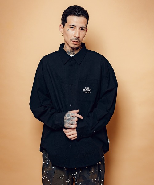 Subciety(サブサエティ)の「Seersucker shirt(シャツ/ブラウス・メンズ・ブルー/ホワイト/ブラック・SMALL/MEDIUM/LARGE/X-LARGE)」の14枚目の写真