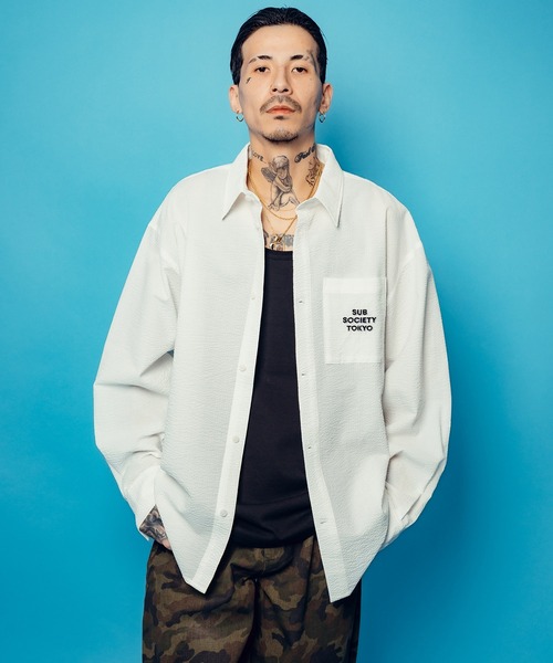 Subciety(サブサエティ)の「Seersucker shirt(シャツ/ブラウス・メンズ・ブルー/ホワイト/ブラック・SMALL/MEDIUM/LARGE/X-LARGE)」の9枚目の写真