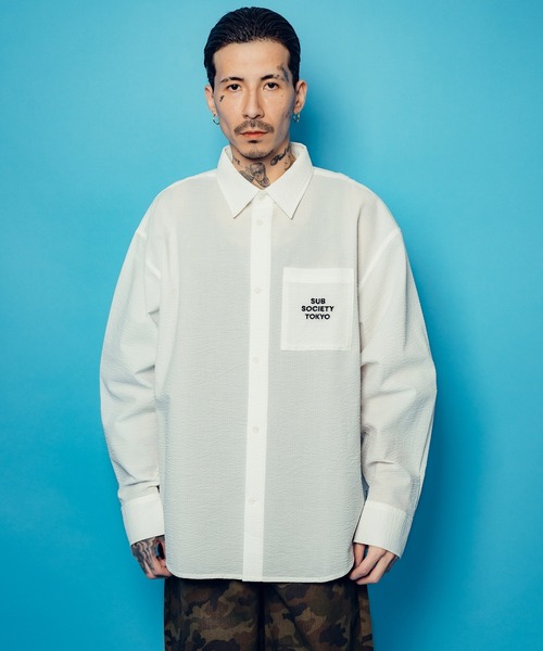 Subciety(サブサエティ)の「Seersucker shirt(シャツ/ブラウス・メンズ・ブルー/ホワイト/ブラック・SMALL/MEDIUM/LARGE/X-LARGE)」の10枚目の写真