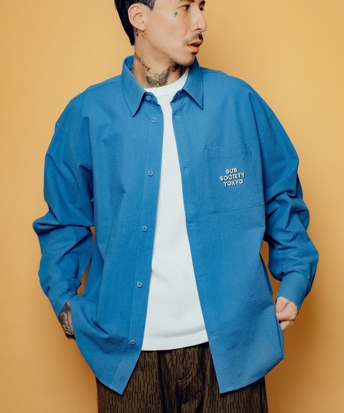 Subciety(サブサエティ)の「Seersucker shirt(シャツ/ブラウス・メンズ・ブルー/ホワイト/ブラック・SMALL/MEDIUM/LARGE/X-LARGE)」の16枚目の写真