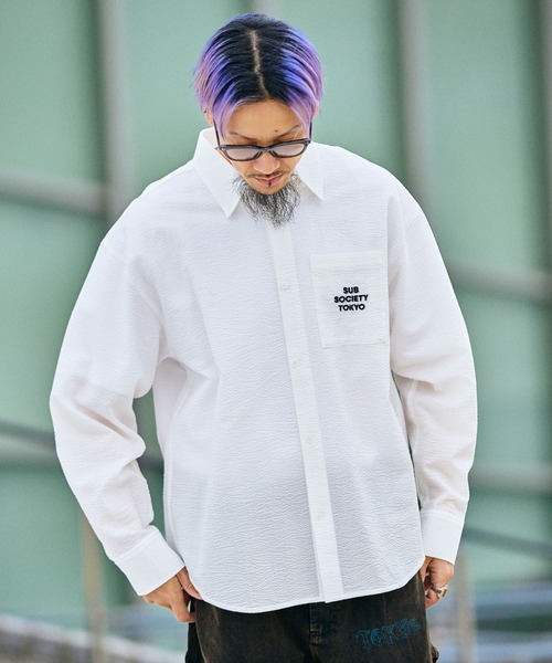 Subciety（サブサエティ）の「Seersucker shirt（シャツ/ブラウス・メンズ・ブルー/ホワイト/ブラック・SMALL/MEDIUM/LARGE/X-LARGE）」の20枚目の写真