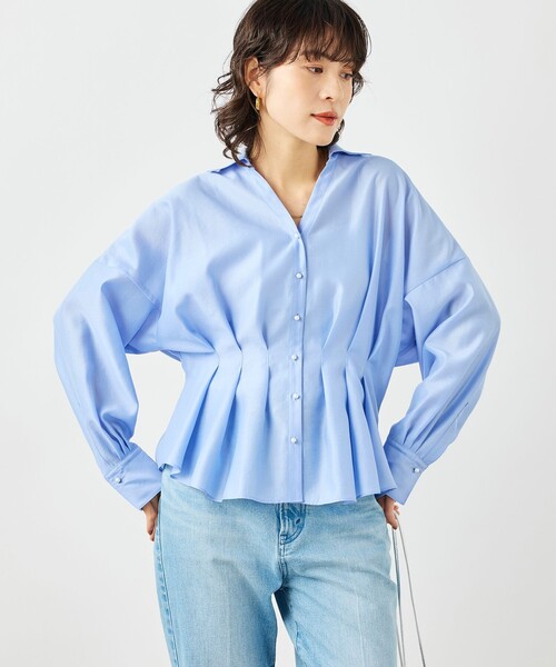 NOLLEY’S（ノーリーズ）の「ウォッシャブルパール釦スキッパータックブラウス（シャツ/ブラウス・レディース・カーキ/サックスブルー/オフホワイト/ネイビー・38）」の9枚目の写真