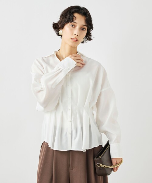 NOLLEY’S（ノーリーズ）の「ウォッシャブルパール釦スキッパータックブラウス（シャツ/ブラウス・レディース・カーキ/サックスブルー/オフホワイト/ネイビー・38）」の18枚目の写真