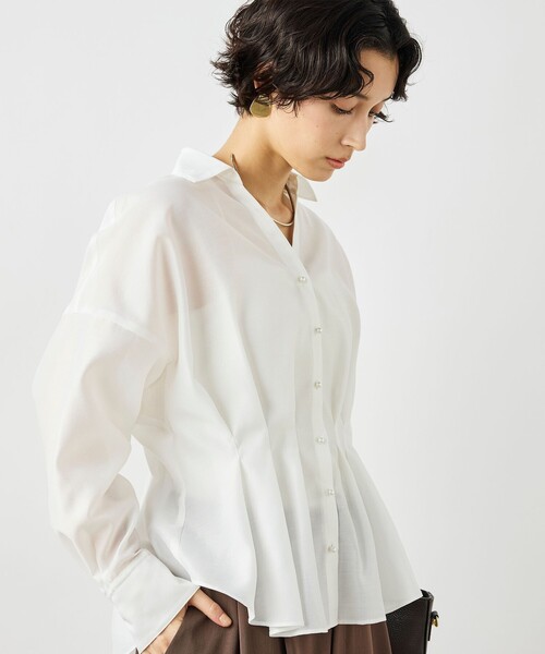 NOLLEY’S（ノーリーズ）の「ウォッシャブルパール釦スキッパータックブラウス（シャツ/ブラウス・レディース・カーキ/サックスブルー/オフホワイト/ネイビー・38）」の19枚目の写真