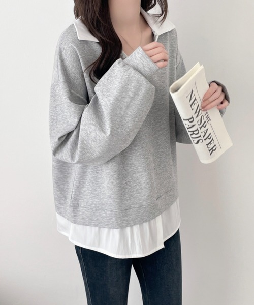 ABITOKYO（アビトーキョー）の「異素材シャツ襟レイヤード風スウェットプルオーバー（スウェット・レディース・ブラック/グレー/ボルドー・FREE）」の11枚目の写真