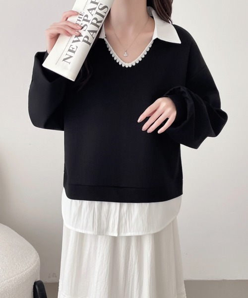 ABITOKYO（アビトーキョー）の「異素材シャツ襟レイヤード風スウェットプルオーバー（スウェット・レディース・ブラック/グレー/ボルドー・FREE）」の5枚目の写真