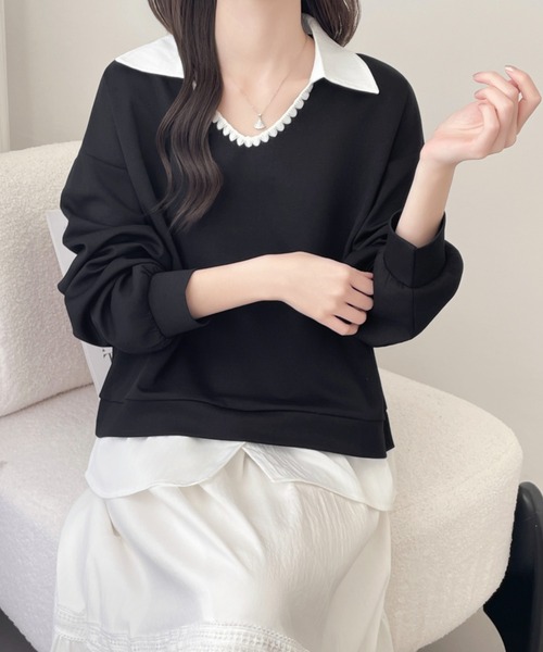 ABITOKYO（アビトーキョー）の「異素材シャツ襟レイヤード風スウェットプルオーバー（スウェット・レディース・ブラック/グレー/ボルドー・FREE）」の21枚目の写真