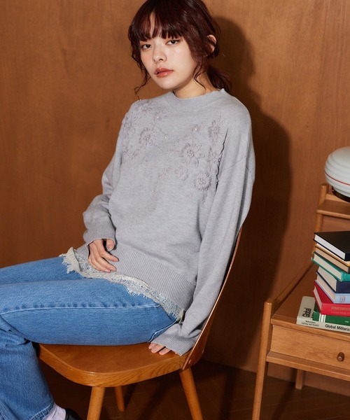 mysty woman（ミスティウーマン）の「花刺繍プチハイニット 640149（ニット/セーター・レディース・オフホワイト/グレー/ブラック・FREE）」の20枚目の写真