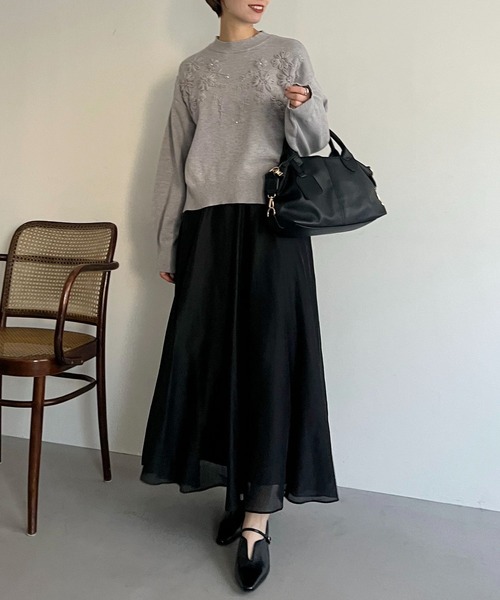 mysty woman（ミスティウーマン）の「花刺繍プチハイニット 640149（ニット/セーター・レディース・オフホワイト/グレー/ブラック・FREE）」の22枚目の写真