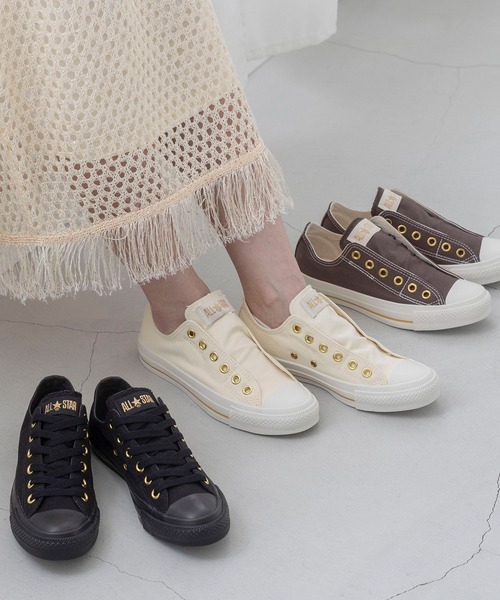ゴールドストラップ付き高ヒールシューズ CONVERSE ALL STAR GOLDSTRIPE SLIP OX コンバース オールスター