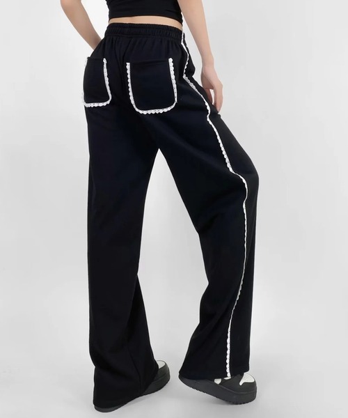 セール】裾ドロスト レースサイドラインスウェットパンツ（スウェット