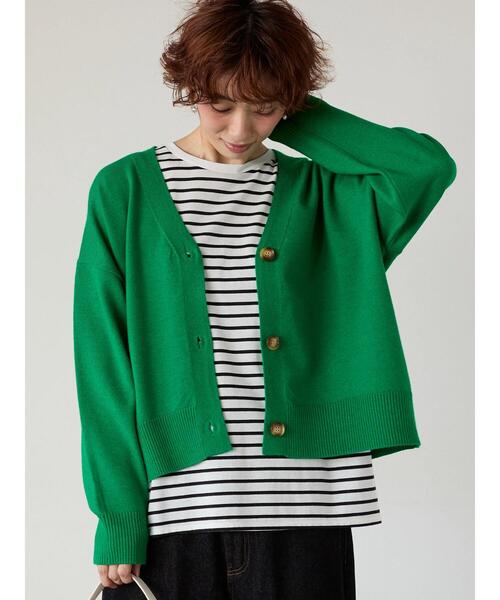 Lugnoncure(ルノンキュール)の「ソフトタッチニットVネックショートカーディガン(カーディガン/ボレロ・レディース・グリーン/ピンク/ブラック/グレー・F)」の1枚目の写真