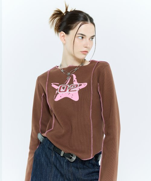 LARTIGENT(ラーティゼン)の「L6 OVERLOCK UNBALANCE SLEEVE TEE(BROWN)(Tシャツ/カットソー・レディース・その他・FREE)」の1枚目の写真