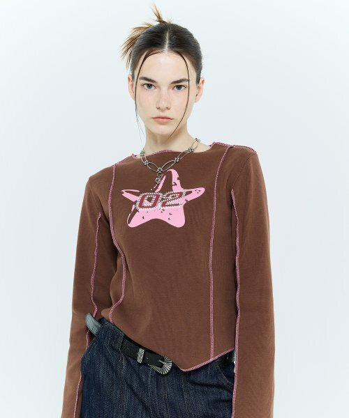 LARTIGENT(ラーティゼン)の「L6 OVERLOCK UNBALANCE SLEEVE TEE(BROWN)(Tシャツ/カットソー・レディース・その他・FREE)」の2枚目の写真