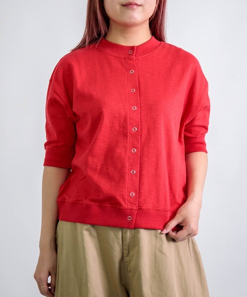 Tieasy（ティージー）の「[Tieasy] HDCS SNAP S/S CARDIGAN / ライトスラブ天竺 スナップカーディガン（カーディガン/ボレロ・レディース・ネイビー/ブラウン/レッド/アイボリー/アッシュグレー・1）」の5枚目の写真