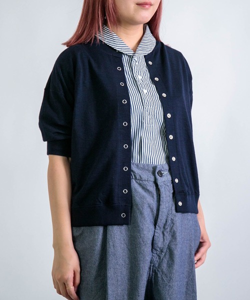 Tieasy（ティージー）の「[Tieasy] HDCS SNAP S/S CARDIGAN / ライトスラブ天竺 スナップカーディガン（カーディガン/ボレロ・レディース・ネイビー/ブラウン/レッド/アイボリー/アッシュグレー・1）」の10枚目の写真