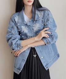 FINEnough（ファインナフ）の「パールビジュ付きデニムジャケット（テーラードジャケット）」