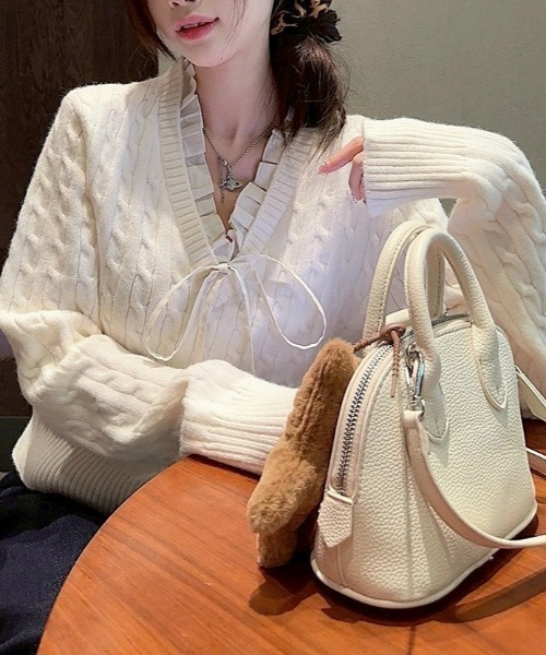 Mayree（メイリー）の「【LAMPOON】レイヤードケーブルニット（ニット/セーター・レディース・ネイビー/ホワイト・FREE）」の4枚目の写真