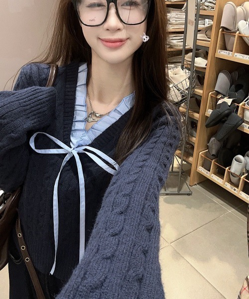 Mayree（メイリー）の「【LAMPOON】レイヤードケーブルニット（ニット/セーター・レディース・ネイビー/ホワイト・FREE）」の7枚目の写真