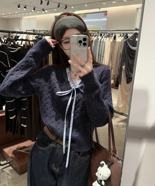 Mayree（メイリー）の「【LAMPOON】レイヤードケーブルニット（ニット/セーター・レディース・ネイビー/ホワイト・FREE）」の9枚目の写真