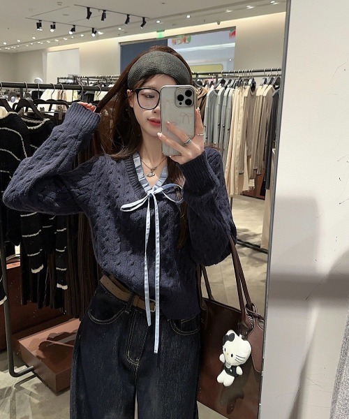 Mayree（メイリー）の「【LAMPOON】レイヤードケーブルニット（ニット/セーター・レディース・ネイビー/ホワイト・FREE）」の10枚目の写真